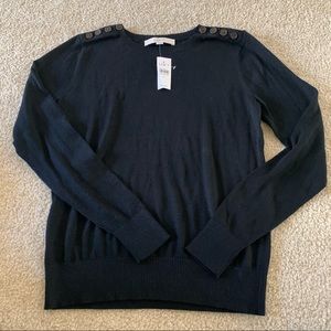 NWT Loft Black Long Sleeve Top Buttons on Shoulders Size XS